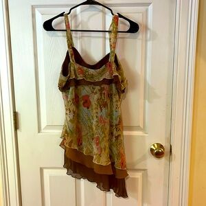 Brown and Cream abstract floral print camisole